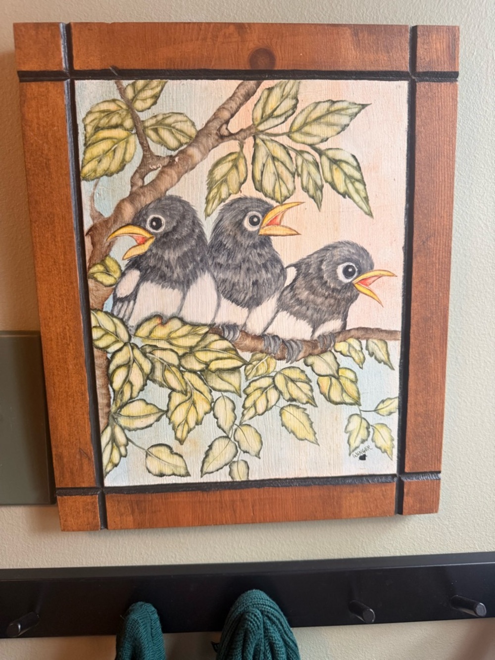 Vintage Art Three Songbirds on Branch Framed Wall Art - Black, White & Yellow